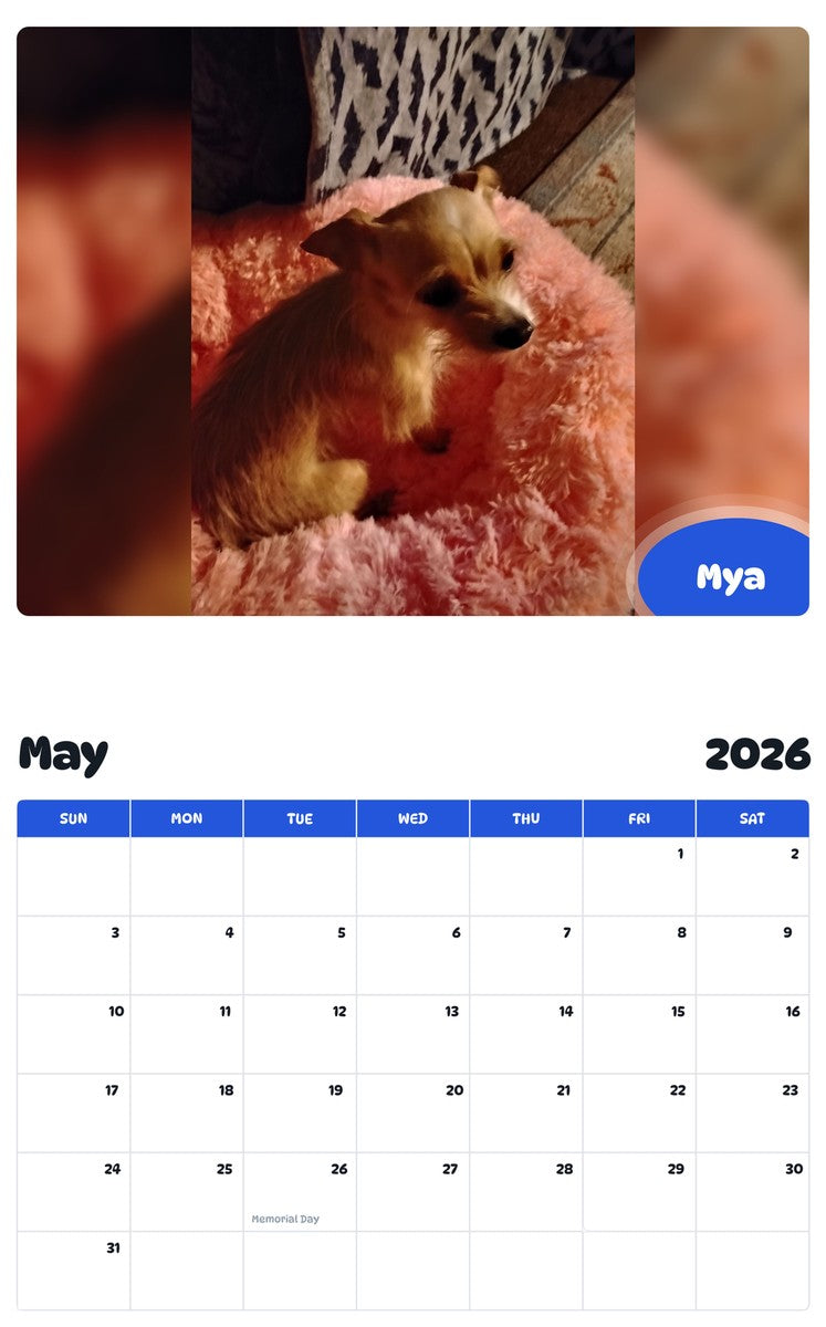 2026 - 2027 Mya - Pawidols Pet Calendar
