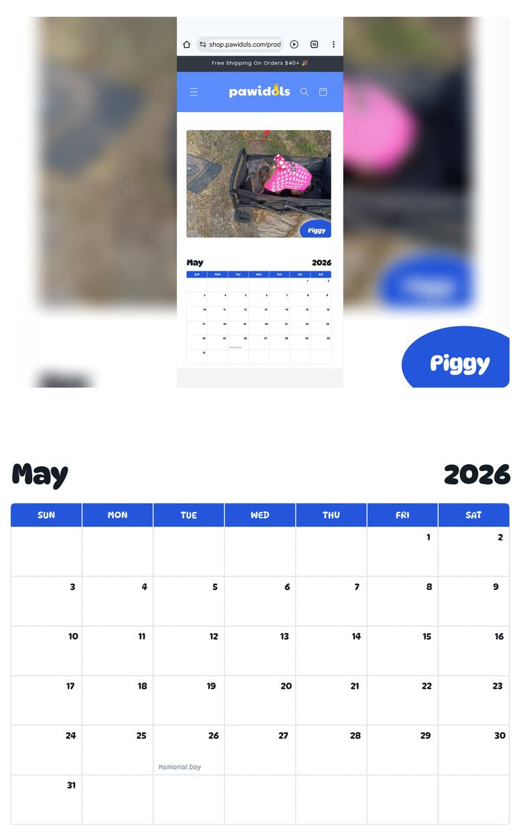 2026 - 2027 Piggy - Pawidols Pet Calendar