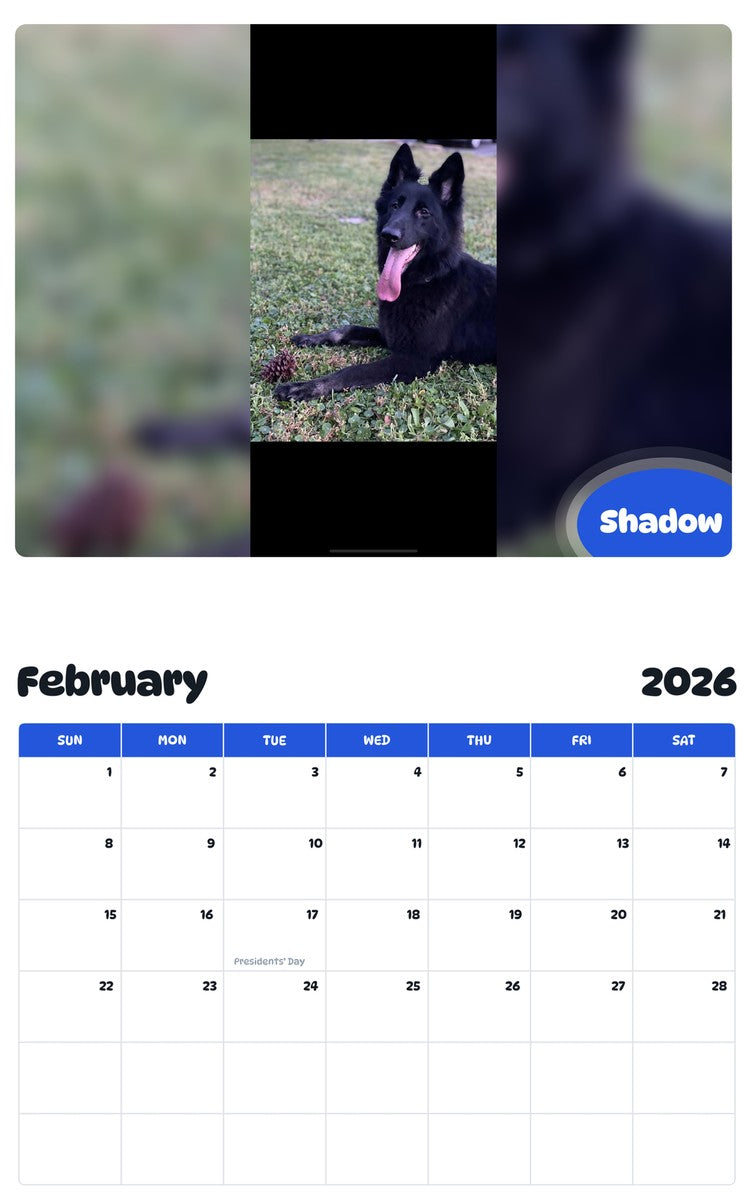 October 2025 - September 2026 Shadow - Pawidols Pet Calendar
