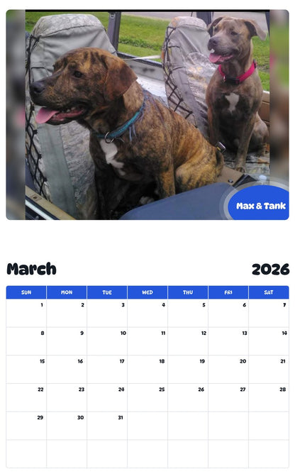November 2025 - October 2026 Max & Tank - Pawidols Pet Calendar