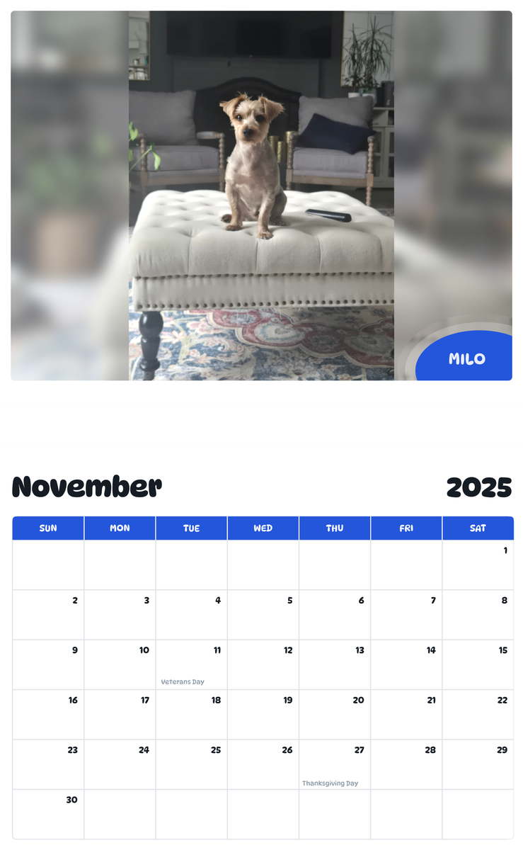 July 2025 - June 2026 Milo - Pawidols Pet Calendar