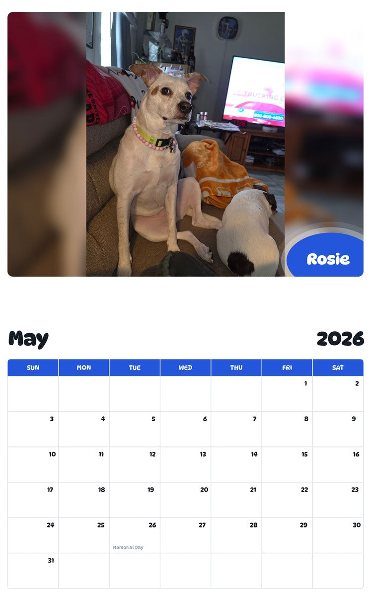2026 - 2027 Rosie - Pawidols Pet Calendar