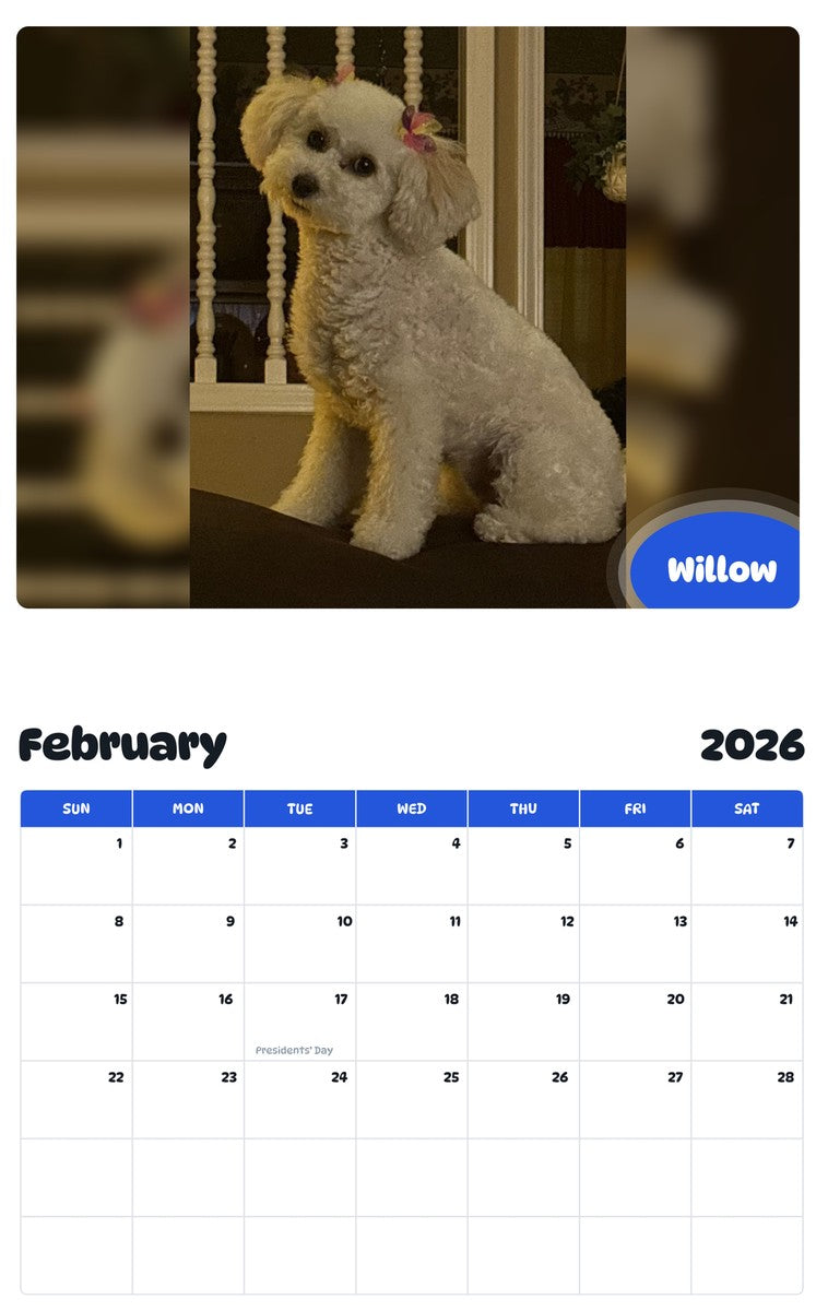 October 2025 - September 2026 Willow - Pawidols Pet Calendar