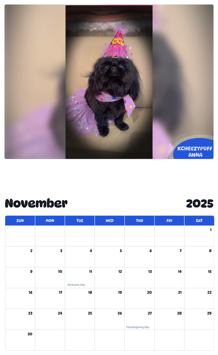 July 2025 - June 2026 KcheezyPuff Anna - Pawidols Pet Calendar