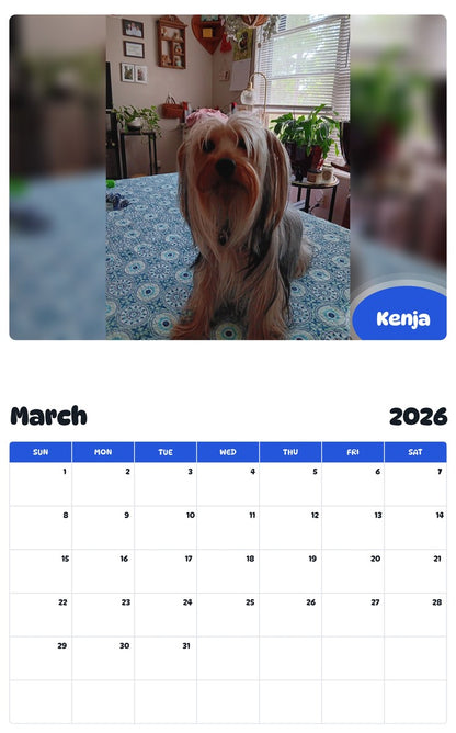 November 2025 - October 2026 Kenja - Pawidols Pet Calendar