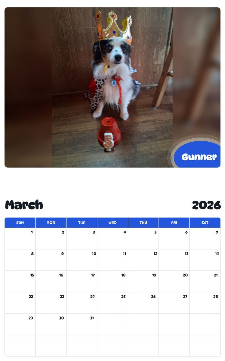 November 2025 - October 2026 Gunner - Pawidols Pet Calendar