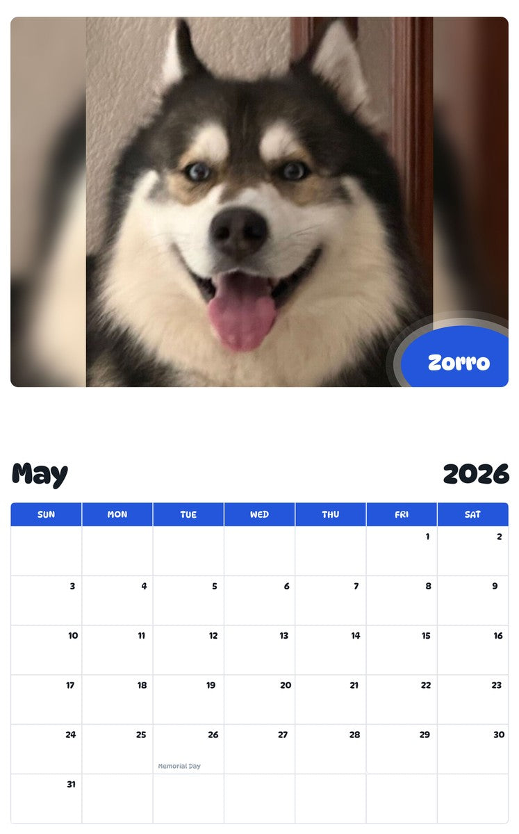 2026 - 2027 Zorro - Pawidols Pet Calendar