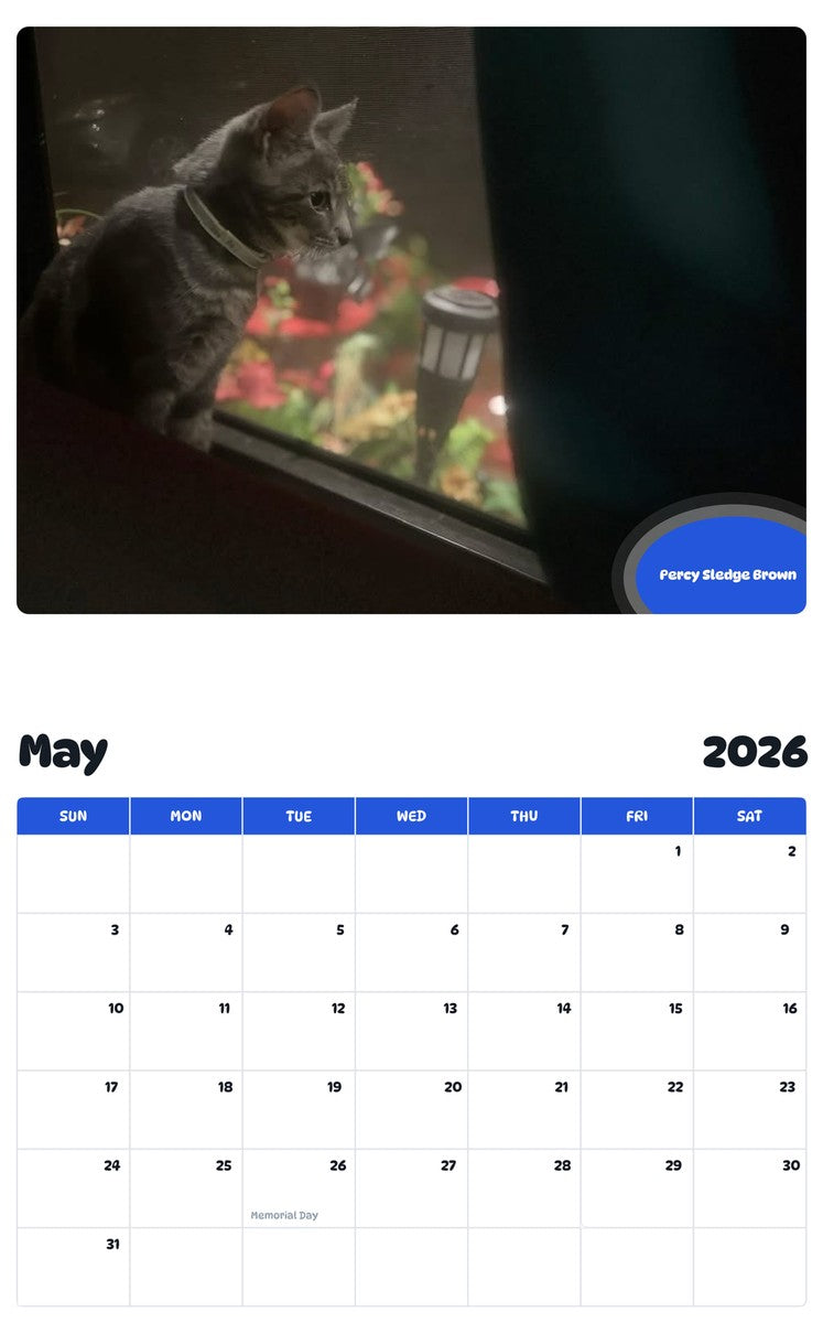 2026 - 2027 Percy Sledge Brown - Pawidols Pet Calendar