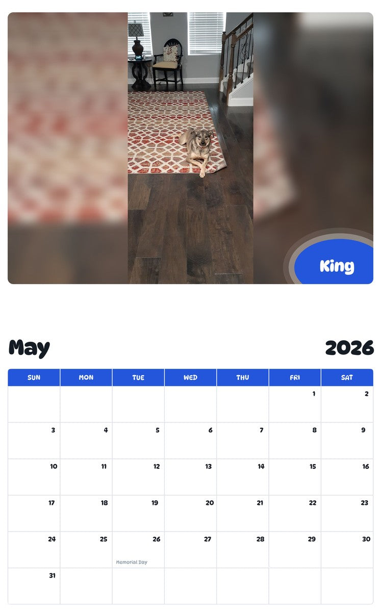 2026 - 2027 King - Pawidols Pet Calendar