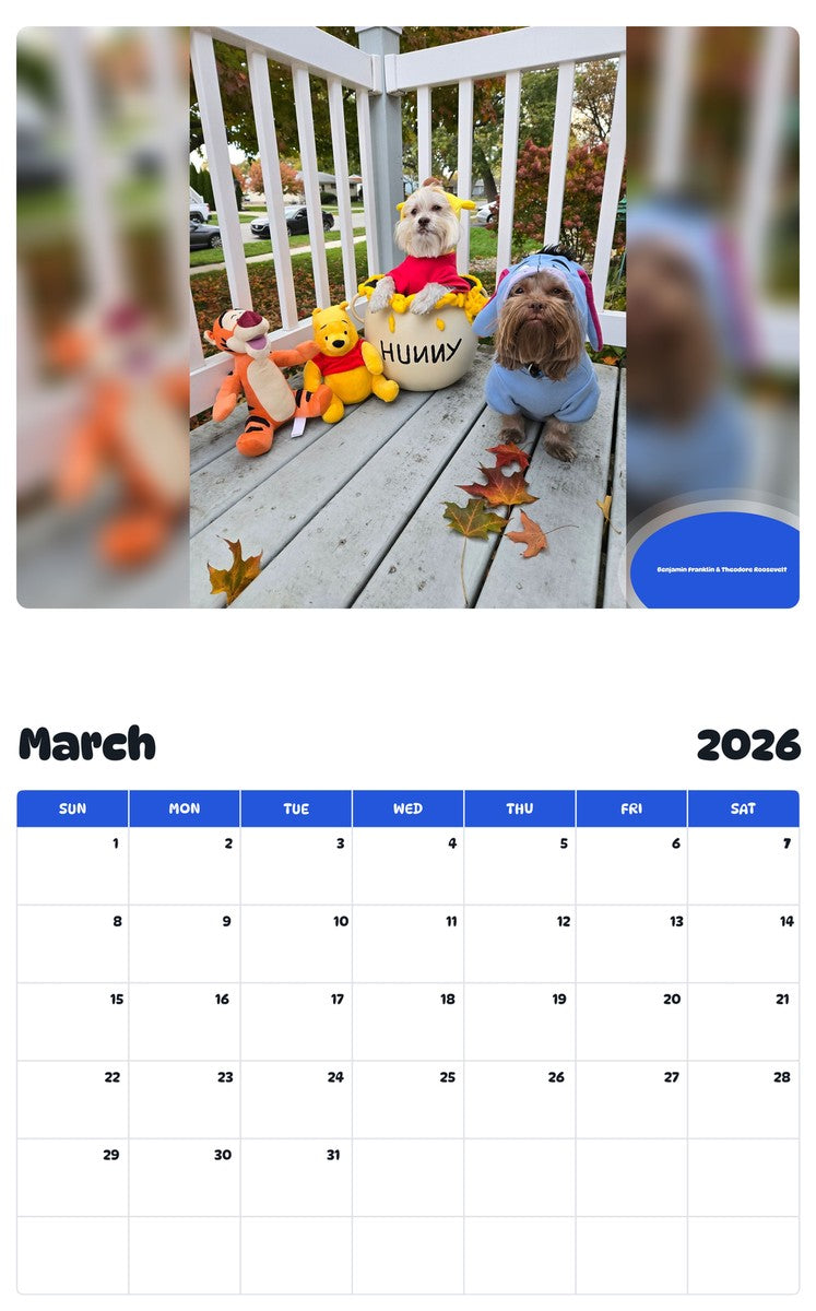 November 2025 - October 2026 Benjamin Franklin & Theodore Roosevelt - Pawidols Pet Calendar