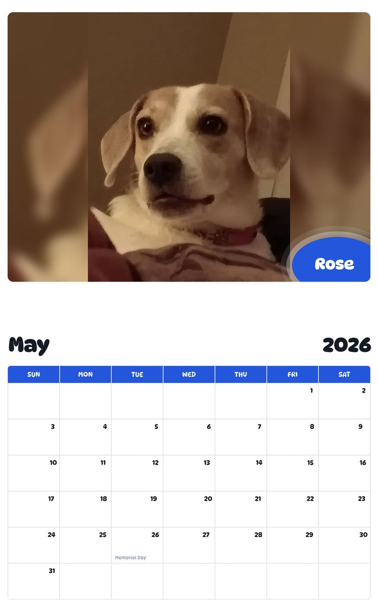 2026 - 2027 Rose - Pawidols Pet Calendar