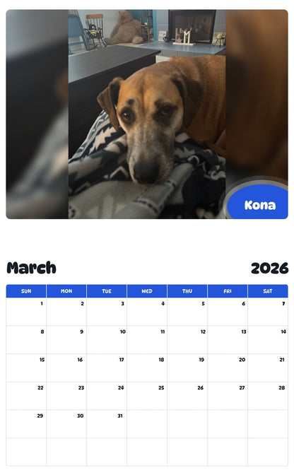November 2025 - October 2026 Kona - Pawidols Pet Calendar