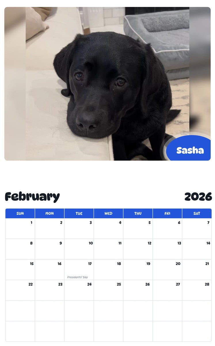 October 2025 - September 2026 Sasha - Pawidols Pet Calendar