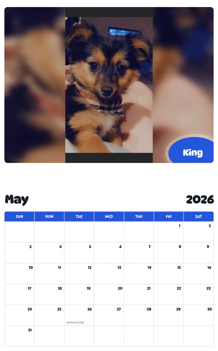2026 - 2027 King - Pawidols Pet Calendar
