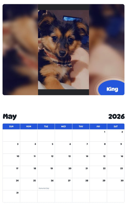 2026 - 2027 King - Pawidols Pet Calendar