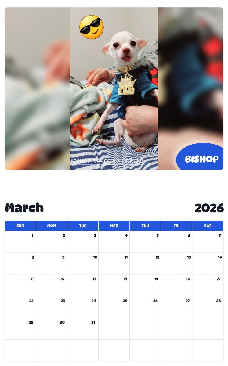 November 2025 - October 2026 BISHOP - Pawidols Pet Calendar