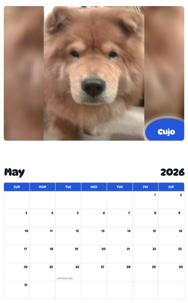 2026 - 2027 Cujo - Pawidols Pet Calendar