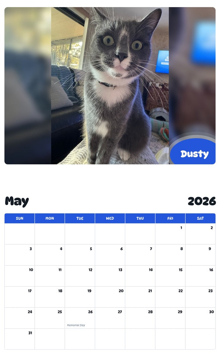 2026 - 2027 Dusty - Pawidols Pet Calendar