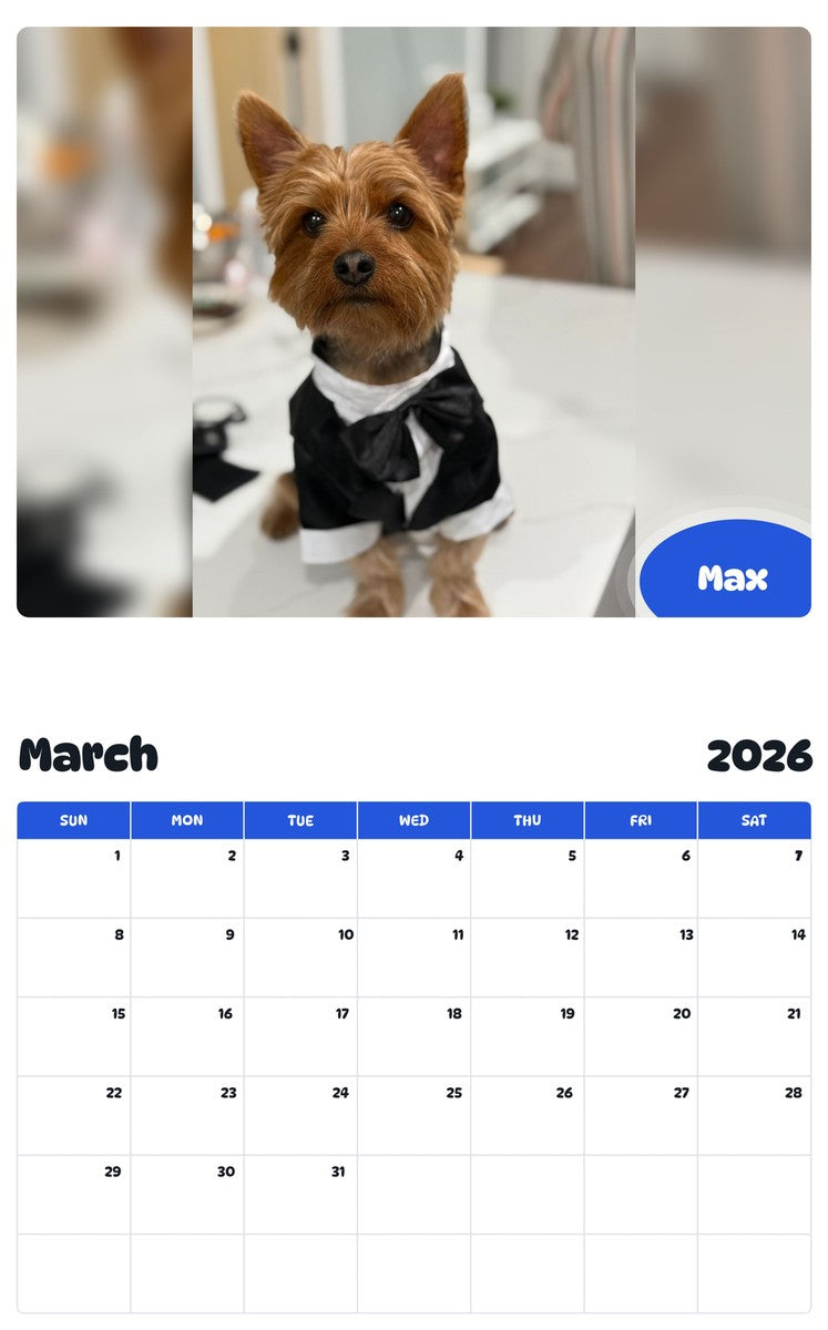 November 2025 - October 2026 Max - Pawidols Pet Calendar