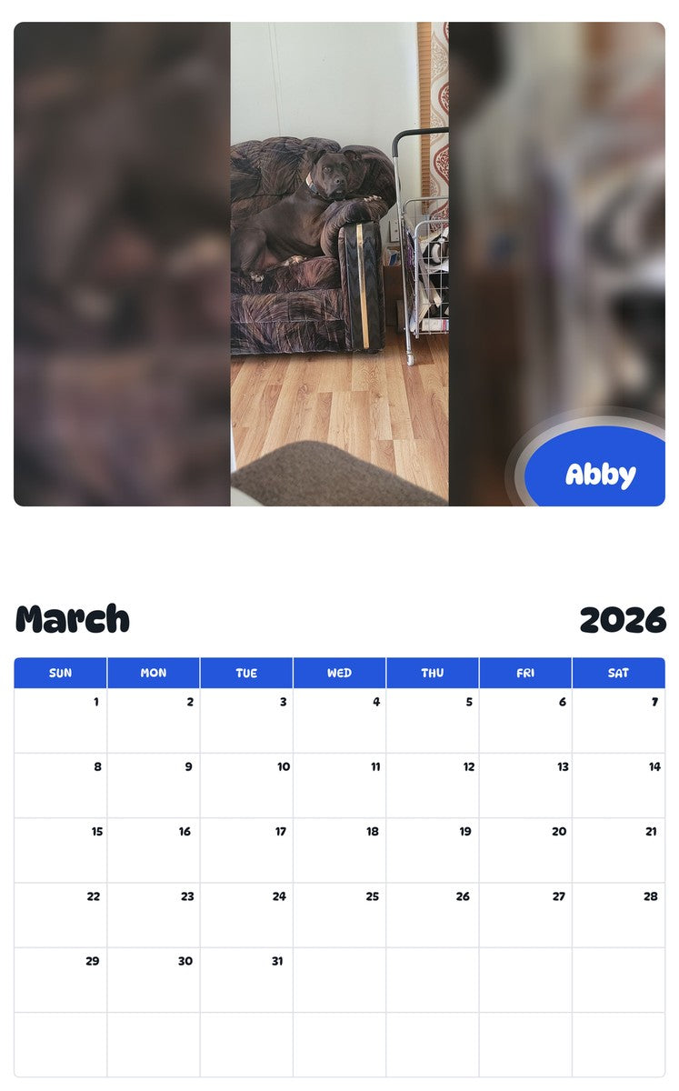 November 2025 - October 2026 Abby - Pawidols Pet Calendar