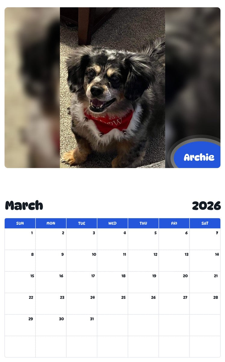 November 2025 - October 2026 Archie - Pawidols Pet Calendar