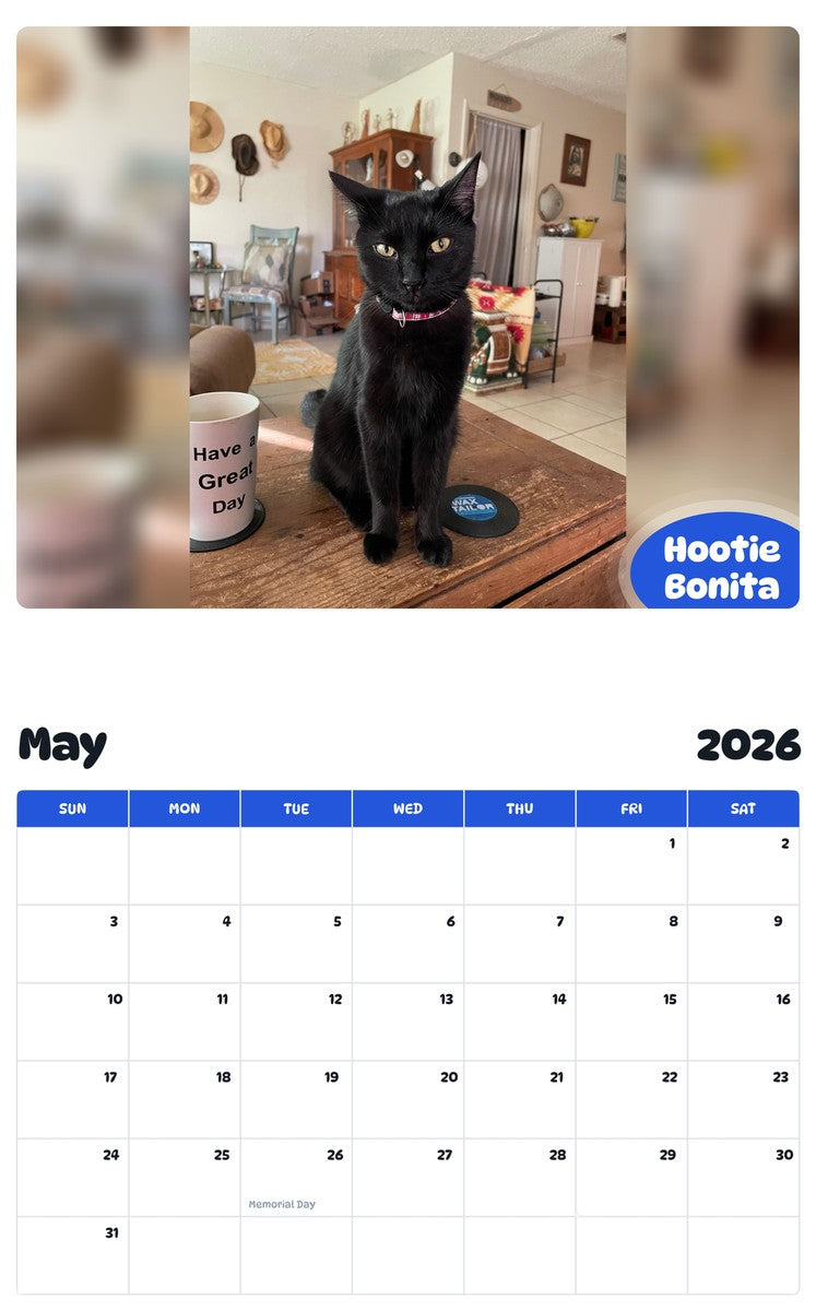 2026 - 2027 Hootie Bonita - Pawidols Pet Calendar