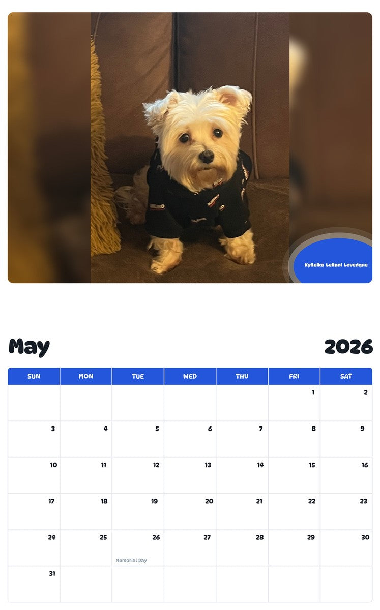 2026 - 2027 Kyileika  Leilani  Levedque - Pawidols Pet Calendar