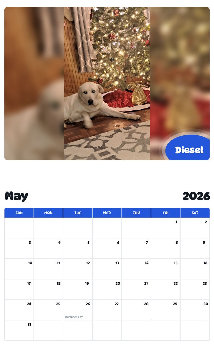 2026 - 2027 Diesel - Pawidols Pet Calendar