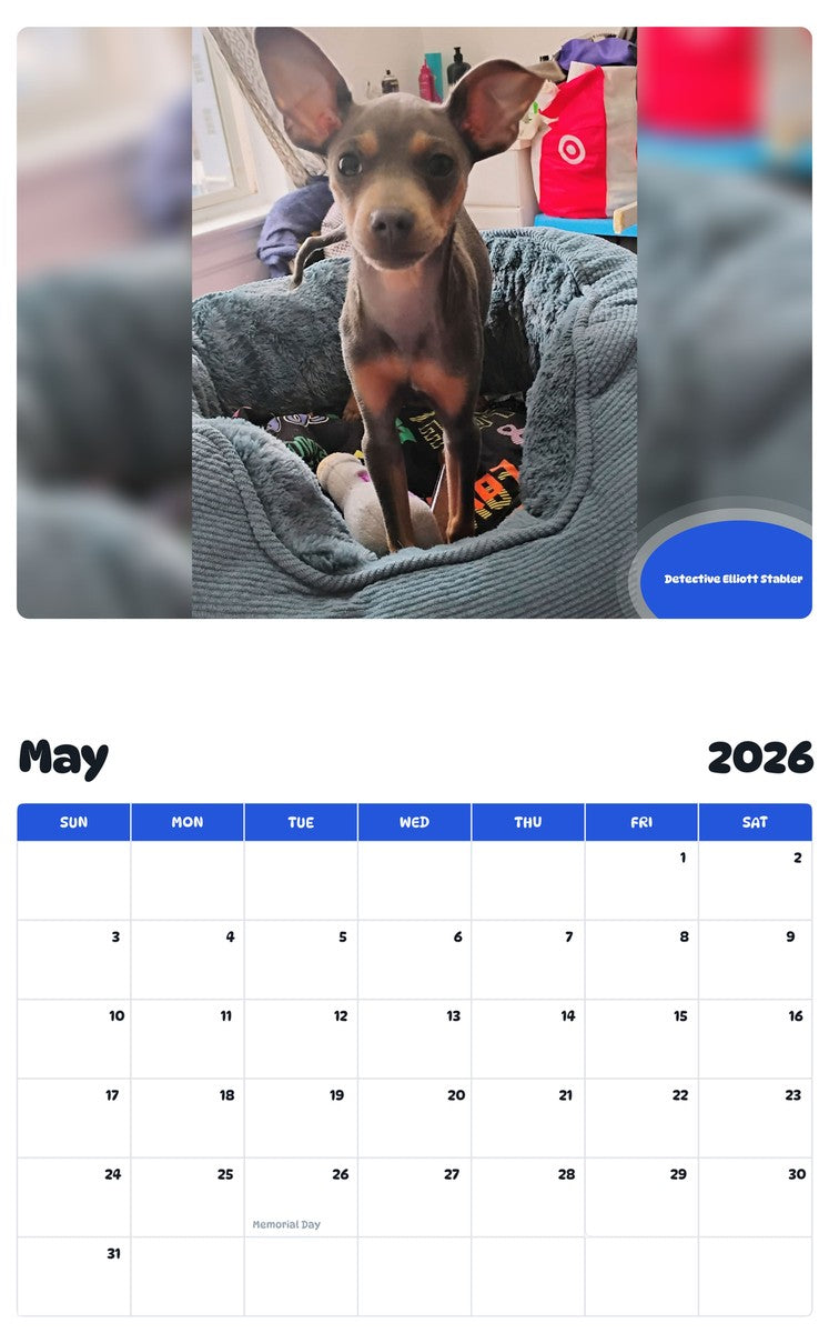 2026 - 2027 Detective Elliott Stabler - Pawidols Pet Calendar