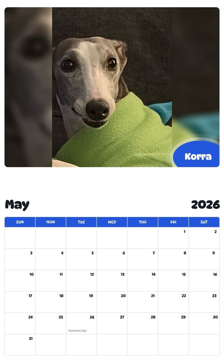 2026 - 2027 Korra - Pawidols Pet Calendar