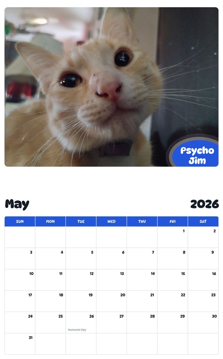 2026 - 2027 Psycho Jim - Pawidols Pet Calendar