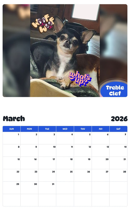 November 2025 - October 2026 Treble Clef - Pawidols Pet Calendar