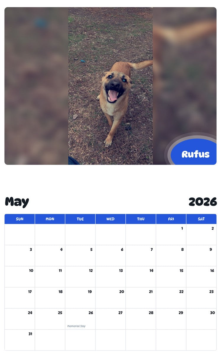 2026 - 2027 Rufus - Pawidols Pet Calendar