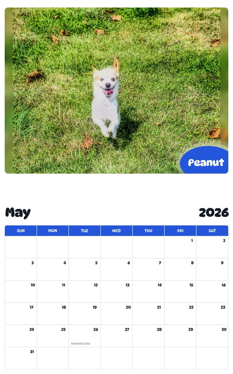 2026 - 2027 Peanut - Pawidols Pet Calendar