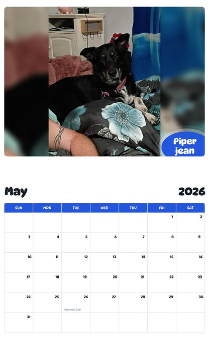 2026 - 2027 Piper jean - Pawidols Pet Calendar