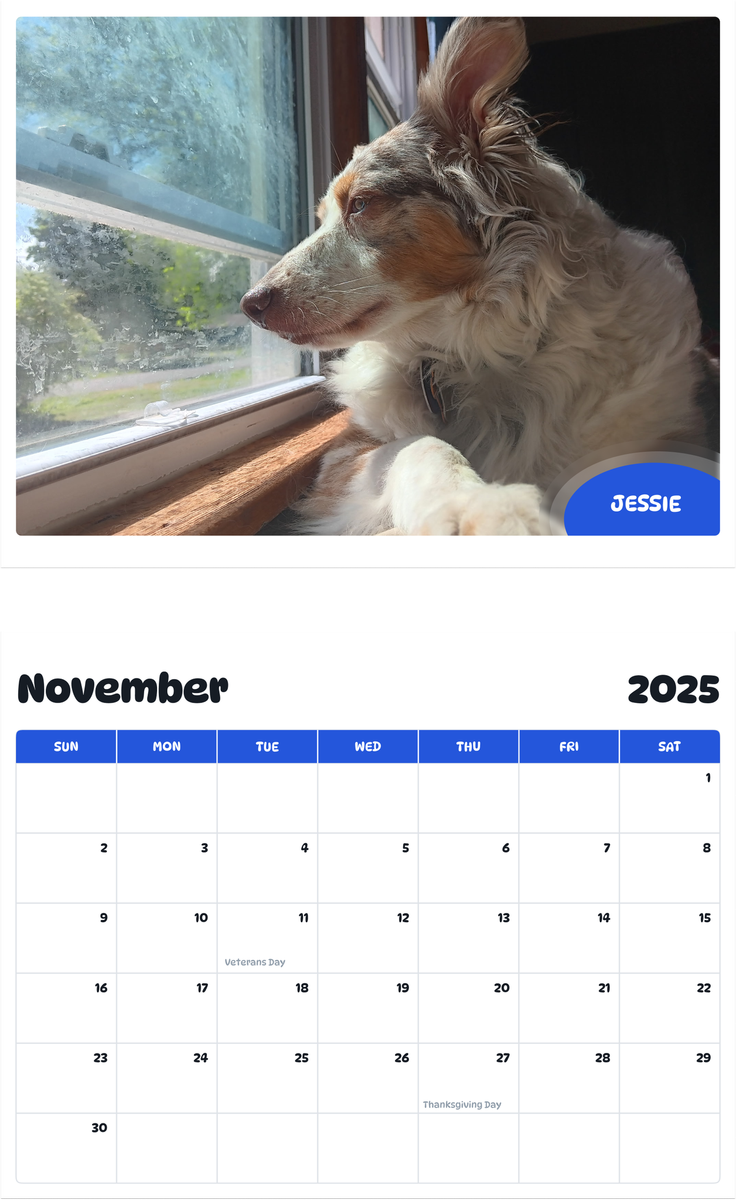 July 2025 - June 2026 Jessie - Pawidols Pet Calendar