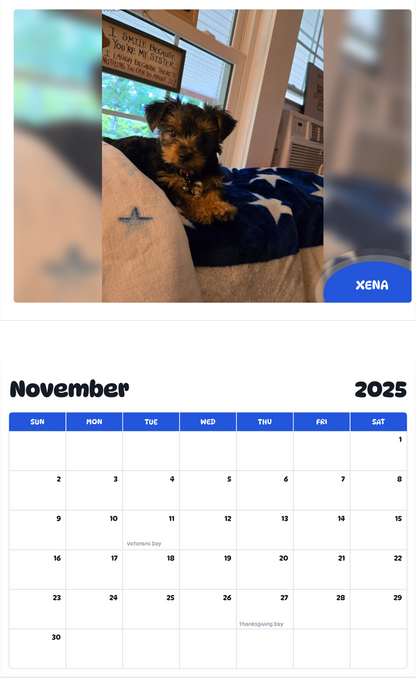 July 2025 - June 2026 Xena - Pawidols Pet Calendar
