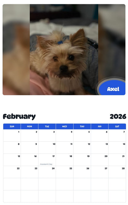 October 2025 - September 2026 Axel - Pawidols Pet Calendar