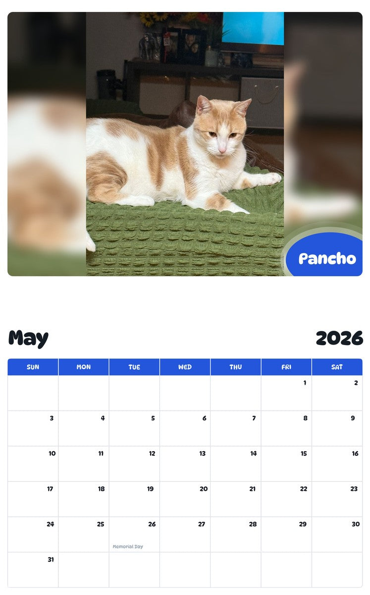 2026 - 2027 Pancho - Pawidols Pet Calendar