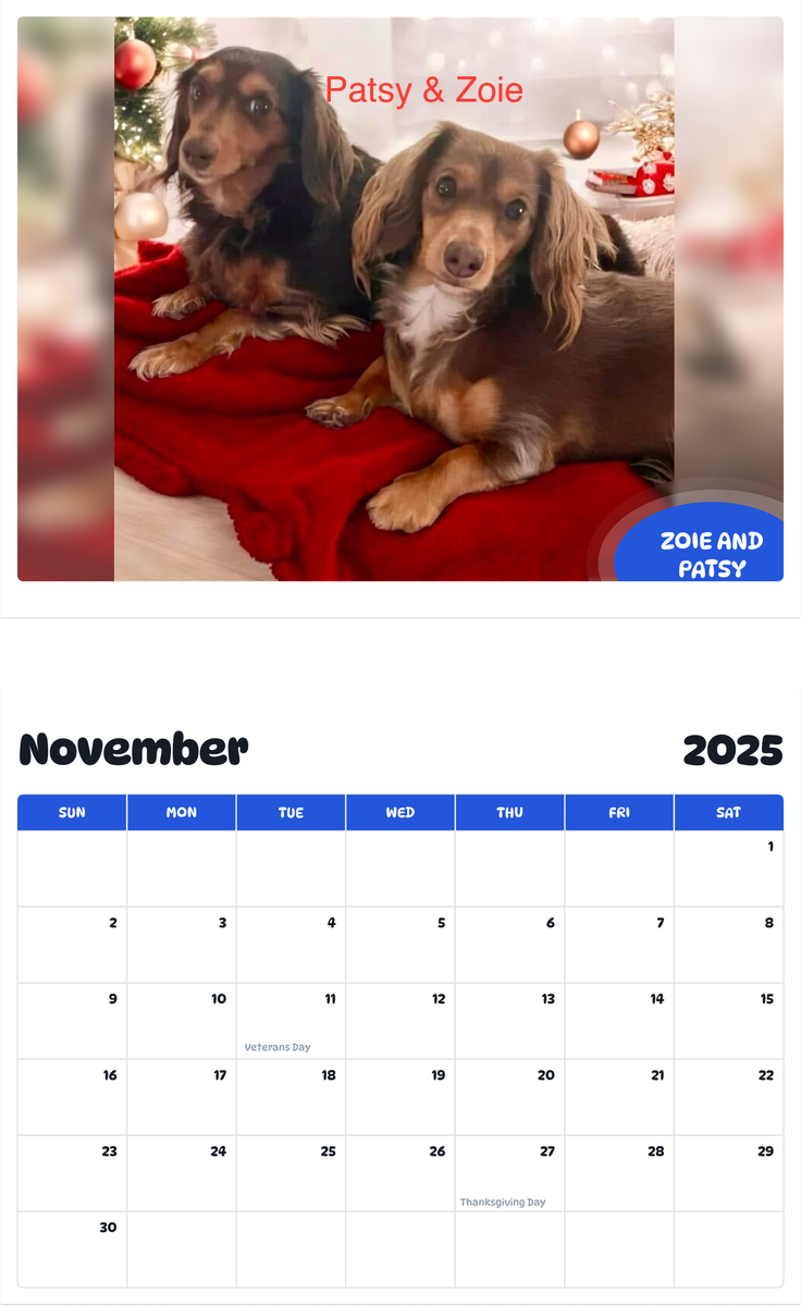 July 2025 - June 2026 Zoie and patsy - Pawidols Pet Calendar