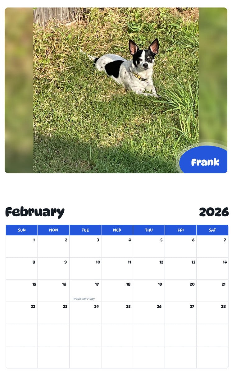 October 2025 - September 2026 Frank - Pawidols Pet Calendar
