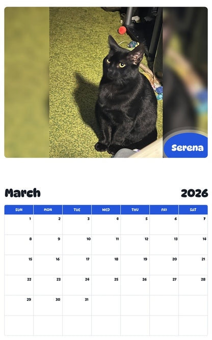 November 2025 - October 2026 Serena - Pawidols Pet Calendar