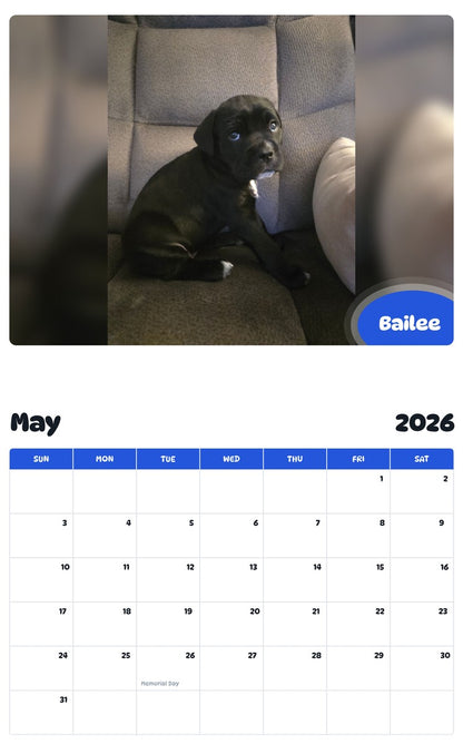 2026 - 2027 Bailee - Pawidols Pet Calendar