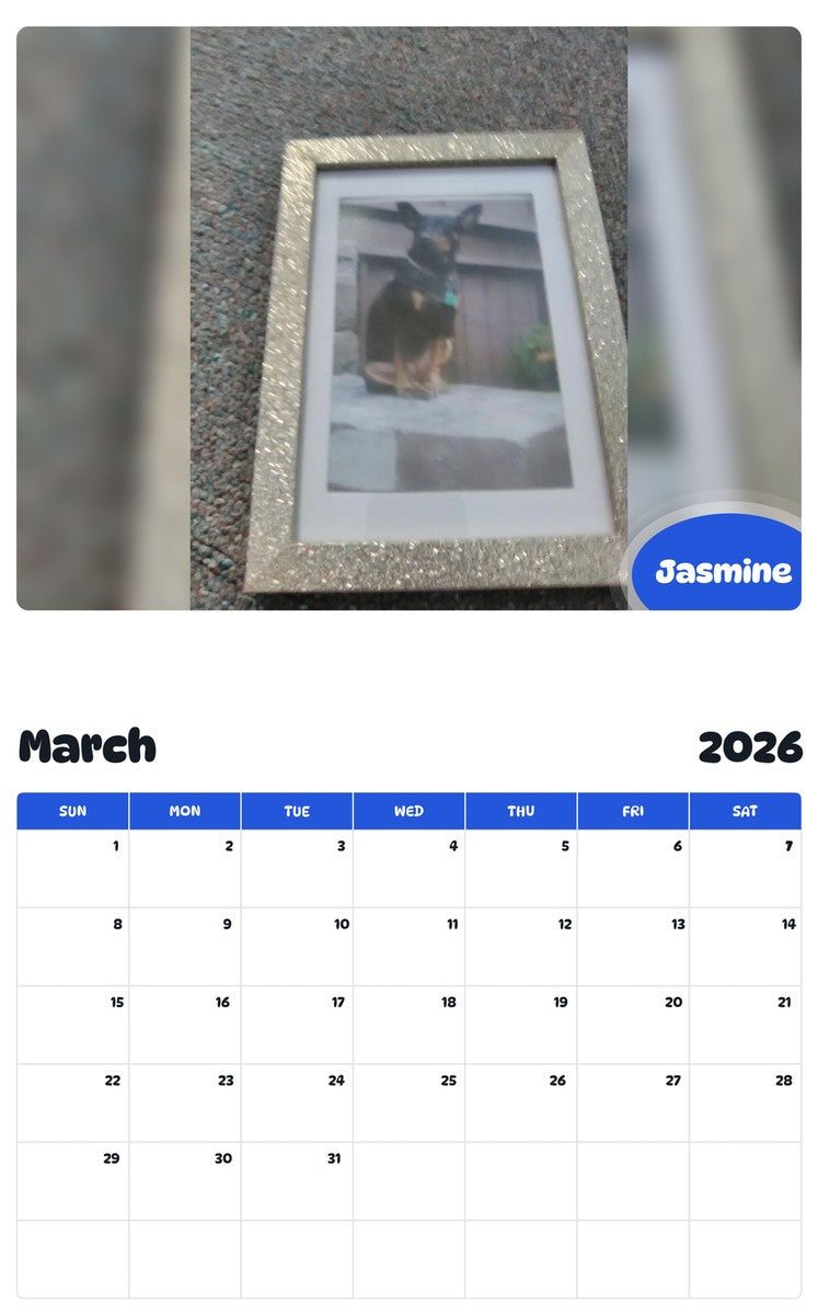 November 2025 - October 2026 Jasmine - Pawidols Pet Calendar