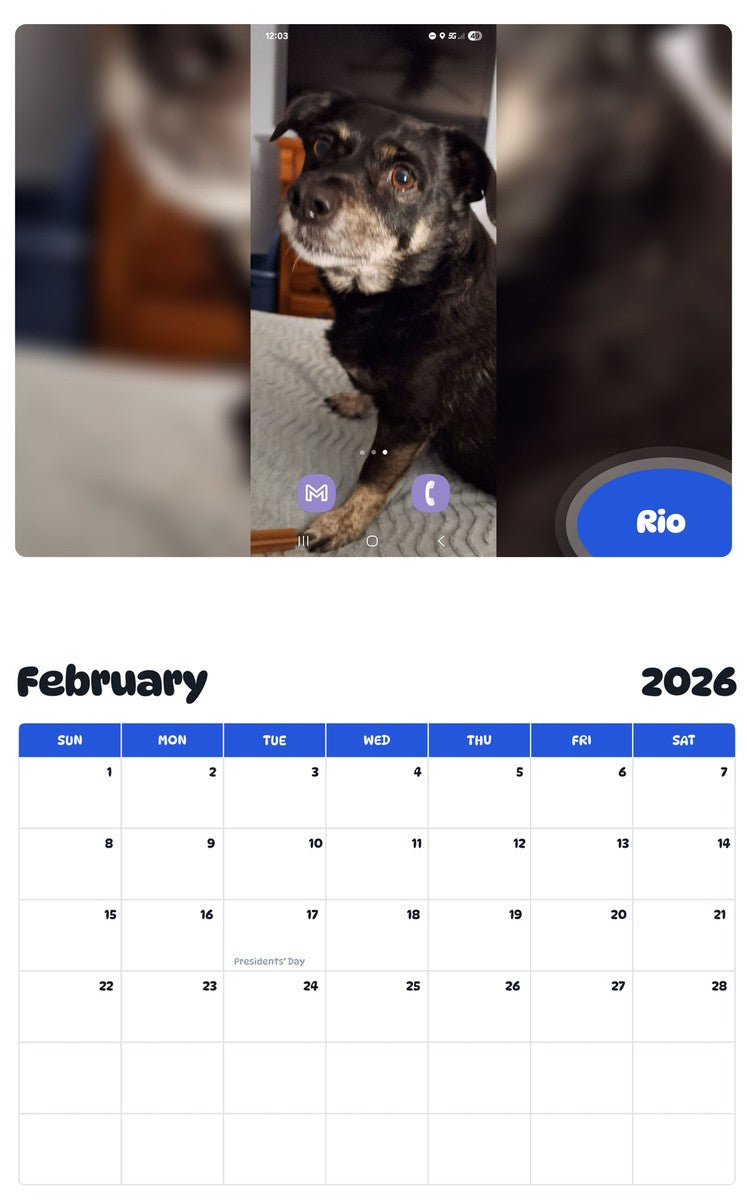 October 2025 - September 2026 Rio - Pawidols Pet Calendar