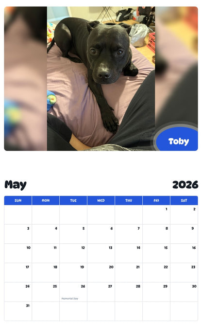 2026 - 2027 Toby - Pawidols Pet Calendar