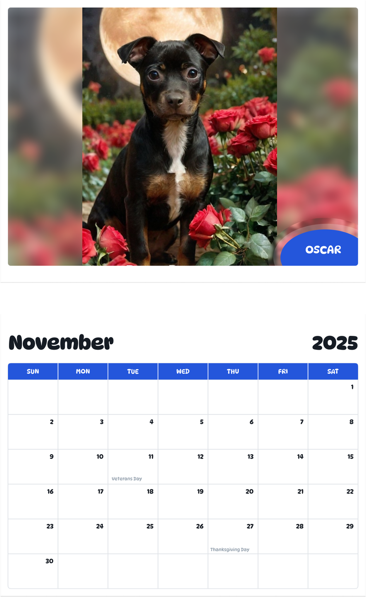 July 2025 - June 2026 Oscar - Pawidols Pet Calendar