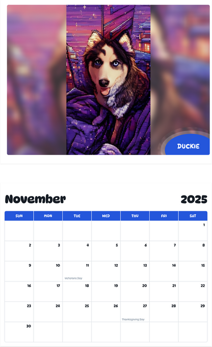 July 2025 - June 2026 Duckie - Pawidols Pet Calendar