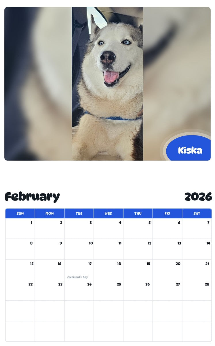 October 2025 - September 2026 Kiska - Pawidols Pet Calendar
