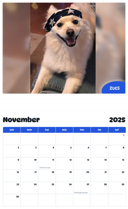 July 2025 - June 2026 Zues - Pawidols Pet Calendar